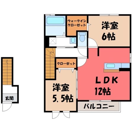 西川田駅 徒歩18分 2階の物件間取画像